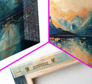 Mountain Reflections at Sunset Wall Art, Abstract Landscape Painting, Blue and Orange Artwork, Statement Piece, Office