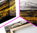 Snowy Peaks, Fall Meadow, Framed Canvas Print, Rustic Landscape Art, Mountain Decor, Cozy Cabin Art, Nature Art, Dining Room Decor