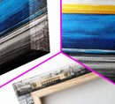 Sunset, Ocean, Waves, Framed Canvas Print, Coastal Wall Art, Modern Beach Decor, Blue and Yellow Abstract, Large Statement Art