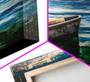 Lonely Boat, Ocean Painting, Nautical Home Decor, Framed Canvas Print, Coastal Wall Art, Blue Water Art, Beach House Art