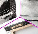 Monochrome Landscape Art, Misty Lake Canvas Print, Nature Wall Decor, Black and White Painting, Living Room Artwork, Framed Canvas Print