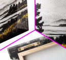 Foggy Pine Tree Art, Landscape Canvas Print, Black and White Painting, Autumn Wall Decor, Cabin Inspired Artwork, Framed Canvas Print