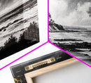 Stormy Coast, Dramatic Sky, Black and White Seascape, Framed Canvas Print, Coastal Wall Art, Large Landscape, Entryway Decor, Moody Art