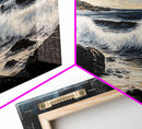 Stormy Waves, Dramatic Seascape, Moody Sky, Framed Canvas Print, Beach House Art, Living Room Wall Art, Modern Coastal Decor