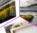 Beach Boardwalk, Coastal Landscape, Black and White Seascape, Nautical Decor, Living Room Artwork, Beach House Scene, Framed Canvas Print