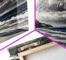 Moody Seascape, Stormy Ocean, Dramatic Sky, Beach Wall Art, Black and White Coastal Decor, Framed Canvas Print, Large Landscape Art