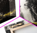Misty Forest, Black and White, Nature Landscape, Framed Canvas Print, Tree Art, Moody Wall Decor, Rustic Cabin Art, Office Wall Art