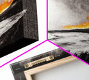 Volcano Eruption, Dramatic Landscape Art, Black and White Wall Art, Fiery Sunset Painting, Large Framed Canvas Print, Office Decor