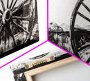 Wagon Wheel, Mountain Landscape, Black and White Western Art, Rustic Home Decor, Framed Canvas Print, Farmhouse Living Room Art