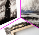 Cowboy Horizon, Western Landscape, Rustic Horse Rider, Framed Canvas Print, Southwestern Home Decor, Black and White Wall Art