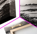 Misty Coast, Black White Art, Framed Canvas Print, Coastal Landscape, Foggy Ocean, Living Room Art, Nautical Decor, Monochrome Art