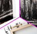 Forest Landscape, Black and White Tree Art, Moody Woodland Scene, Rustic Nature Wall Decor, Cabin Home Artwork, Framed Canvas Print