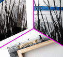 Tall Grass, Serene Lake View, Minimalist Coastal Art, Black White Landscape, Contemporary Home Decor, Canvas Print