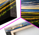 Sunset Over Hills, Coastal Fields, Dramatic Sky, Nature Wall Art, Framed Canvas Print, Vibrant Home Decor, Rolling Landscape, Ocean View