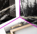 Forest Landscape Print, Black and White Tree Art, Cabin Wall Decor, Nature Inspired Art, Minimalist Scene, Framed Canvas Print