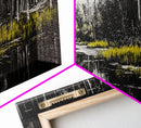 Misty Forest, Mountain Reflections, Black and White Nature Art, Framed Canvas Print, Living Room Decor, Wilderness Wall Art, Scenic Landscape
