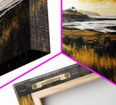 Golden Horizon, Coastal Sunset, Nature Landscape Art, Warm Tones Wall Decor, Peaceful Ocean View, Framed Canvas Print, Housewarming