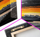 Sunset Over Mountains, Dramatic Landscape Art, Black and Yellow Wall Art, Bold Sky Painting, Nature Print, Office Wall Decor, Framed Canvas Prin