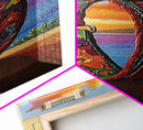 Dog Collar, Sunset, Framed Canvas Print, Colorful dog collar painting at beach sunset, pet lover gift, eclectic decor, mudroom wall art