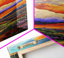 Church Sunset, Mountains, Framed Canvas Print, Autumn Landscape Wall Art, Rustic Living Room Decor, Colorful Fall Countryside Scene
