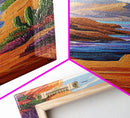 Desert Ocean, Cactus View, Framed Canvas Print, southwestern boho wall art, colorful nature painting, rustic hallway decor, warm earth tones