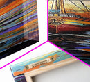 Pirate Ship, Sunset Ocean, Framed Canvas Print, nautical wall art, sailing adventure painting, moody seascape decor, office or den wall art