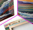 Coastal Sunset Waves Garden, Framed Canvas Print, Ocean beach sunset painting, floral wall decor, coastal fall home art, bohemian vibe