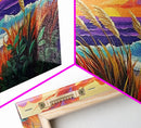 Ocean Sunset, Dunes, Seagrass, Canvas Print beach landscape wall decor, coastal art, vibrant sunset painting, tropical boho home decor