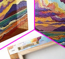 Colorful Sunset, Clouds, Mountains, Framed Canvas Print vibrant beach wall decor, sky and sea painting, boho art, coastal living room