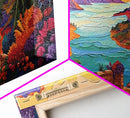 Fantasy Canyon View, Vibrant Mountain Art, Lakeside Sunset, Canvas Print, Mediterranean Decor, Dreamscape Wall Art, Nature Painting