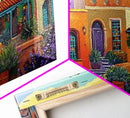 Colorful Adobe Homes, Desert Village Scene, Southwest Art Style, Canvas Print, Boho Wall Decor, Vibrant Courtyard Painting