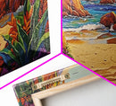 Cove Palms, Beach, Framed Canvas Print, Secluded tropical beach scene, Bedroom Wall Art, boho paradise vibes, coastal summer escape