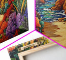 Jungle Cove, Bright, Canvas Print, Lush tropical jungle path to sea, Dining Room Wall Art, nature artwork, bohemian coastal print