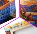 Coastline Mountains, Sunset, Landscape, Framed Canvas Print, Seascape Wall Art, Coastal Decor, Colorful Landscape, Living Room Beach Art