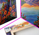 Mountain Lake, Sunset Reflection, Wildflower Meadow, Canvas Print, Vibrant Nature Art, Living Room or Cabin Wall Decor