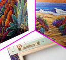 Beach Trail, Succulents, Ocean Path, Framed Canvas Print, Vibrant desert-to-ocean painting perfect Kitchen Wall Art or Boho Coastal Decor