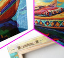 Canoe Water, Colorful, Tribal, Canvas Print, boho kayak art, nautical decor, beach house wall art, rustic folk painting, summer vibe