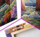 Canyon Cliffs, Ocean View, Sunset Water, Framed Canvas Print, Vibrant Landscape Wall Art, Office or Entryway Nature Decor