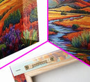 Autumn River, Golden Fields, Mountain View, Canvas Print, Fall Landscape Wall Art, Rustic Living Room Art, Seasonal Entryway Decor