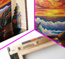 Sunset Ocean, Waves, Vibrant, Coastal Landscape Framed Canvas Print, Living Room Wall Art, Bold Color Art, Tropical Beach Sunset Decor