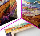 Wave Shoreline, Sunset Painting, Framed Canvas Print, vibrant crashing ocean waves, colorful rocks, Coastal Wall Art, tropical art