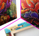 Coral Bloom, Ocean, Framed Canvas Print, Abstract blooming coral reef under dreamy sky painting, Modern Coastal Decor, Bedroom Wall Art