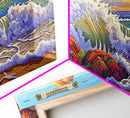 Rocks Waves, Sky, Framed Canvas Print, Majestic ocean wave crashing on rocks under golden clouds, Tropical Seascape, Coastal Living Room