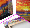 Sunset Beach, Desert, Cactus, Framed Canvas Print, vivid sunset desert beach scene, boho coastal decor, southwestern wall art