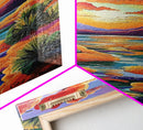 Sunset Desert, River, Color, Framed Canvas Print dreamy painted desert river sunset, colorful sky landscape artwork, nature boho art