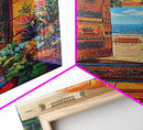Doorway Ocean, View, Escape, Framed Canvas Print, Mediterranean coastal decor, boho travel wall art, vibrant entryway art, hallway decor