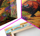 Bison Path, Desert, Framed Canvas Print, Southwest Bull Wall Art, Rustic Western Decor, Vibrant Nature Boho Style, Entryway Wall Art