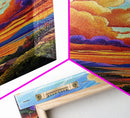 Sunset Sky, Coastal View, Vibrant Nature, Canvas Print, Landscape wall art, boho art, colorful sky painting, Living Room Wall Art