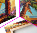 Palm Tree, Tropical Window, Coastal Home, Framed Canvas Print, beach wall art, boho art, Mediterranean decor, Kitchen Wall Art