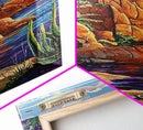 Desert Cliffside, Ocean View, Nature Painting, Colorful Landscape, Living Room Wall Art, Framed Canvas Print, Southwest Home Decor